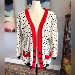 Vintage Polka Dot Cotton Cardigan with Red Trim